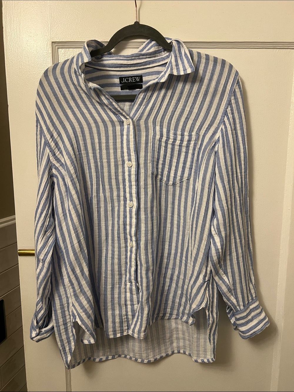 J. Crew Light Blue and White Striped Cotton Button-Down Shirt - Size 10